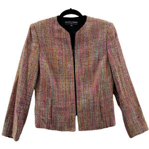 Kasper & Company Womens Tweed Jacket Coat Multicolor Marled Lined Zip Pockets 6